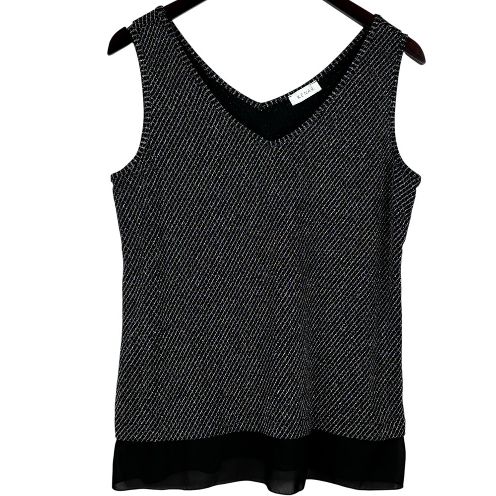 Kenar Black & Silver Metallic Sleeveless V- Neck With Sheer Black Hemline L